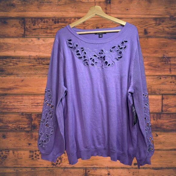 Roaman's Lavender Eyelet Long Sleeve Lightweight Sweater Size 22/24 - Picture 1 of 6